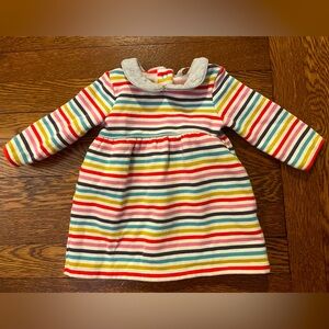 Baby Boden Long Sleeve Rainbow Stripe Peter Pan Collar Sweatshirt Dress 3-6 Mon
